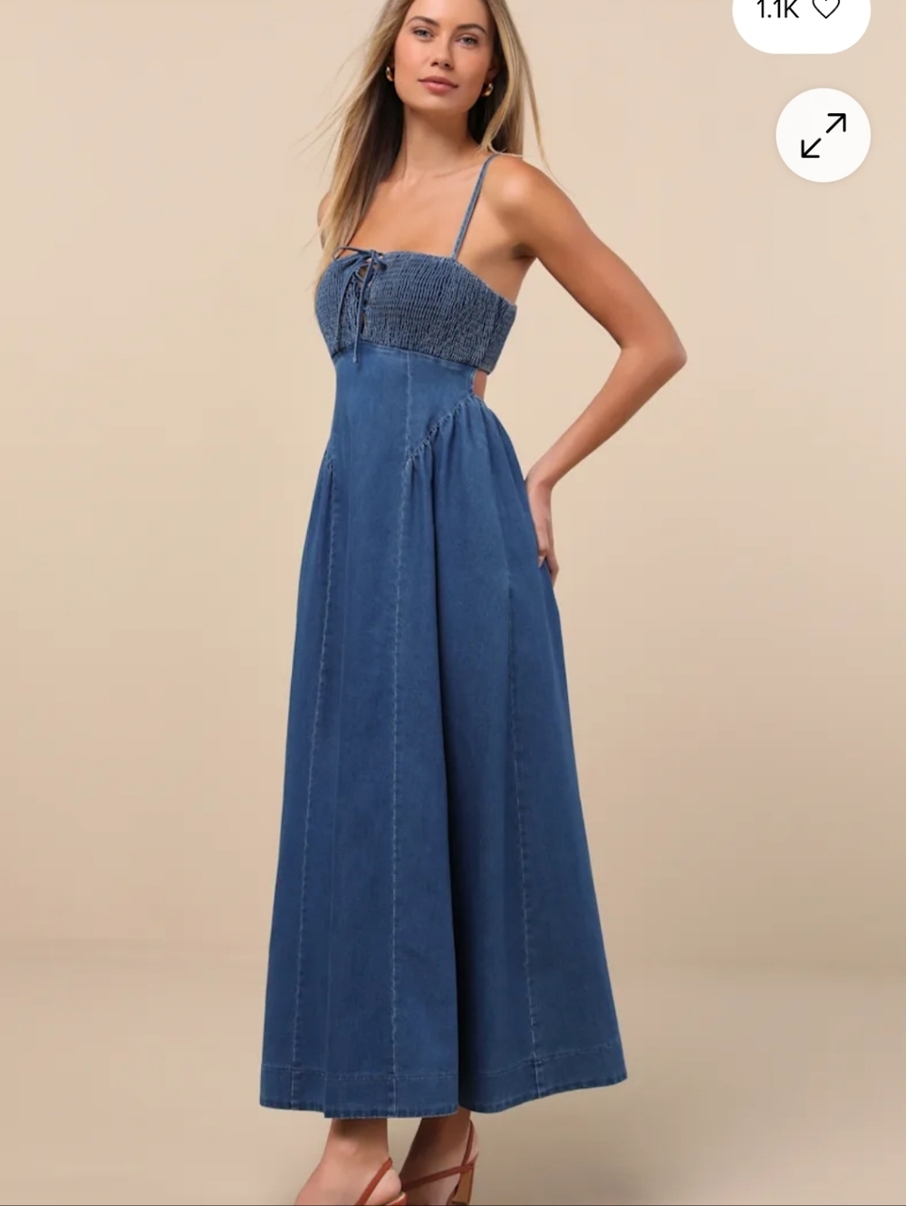 Lulus 'Laylie' Medium Wash Denum Lace Up Dress XS - Picture 3 of 12